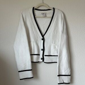 Sincerely Jules White V-Neck Cardigan with Black Trim